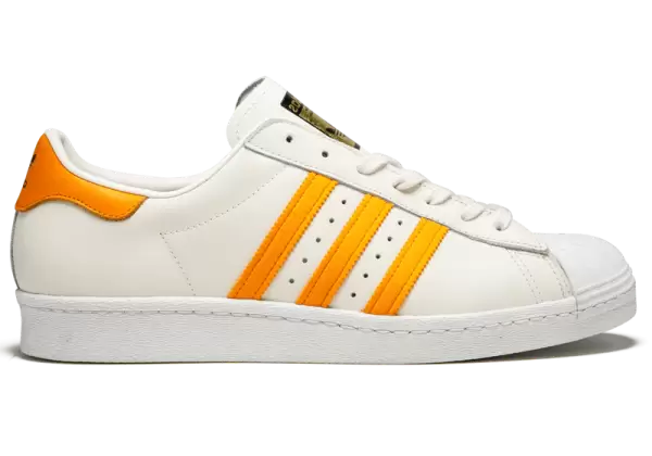 Кеды Adidas Superstar белые с оранжевым